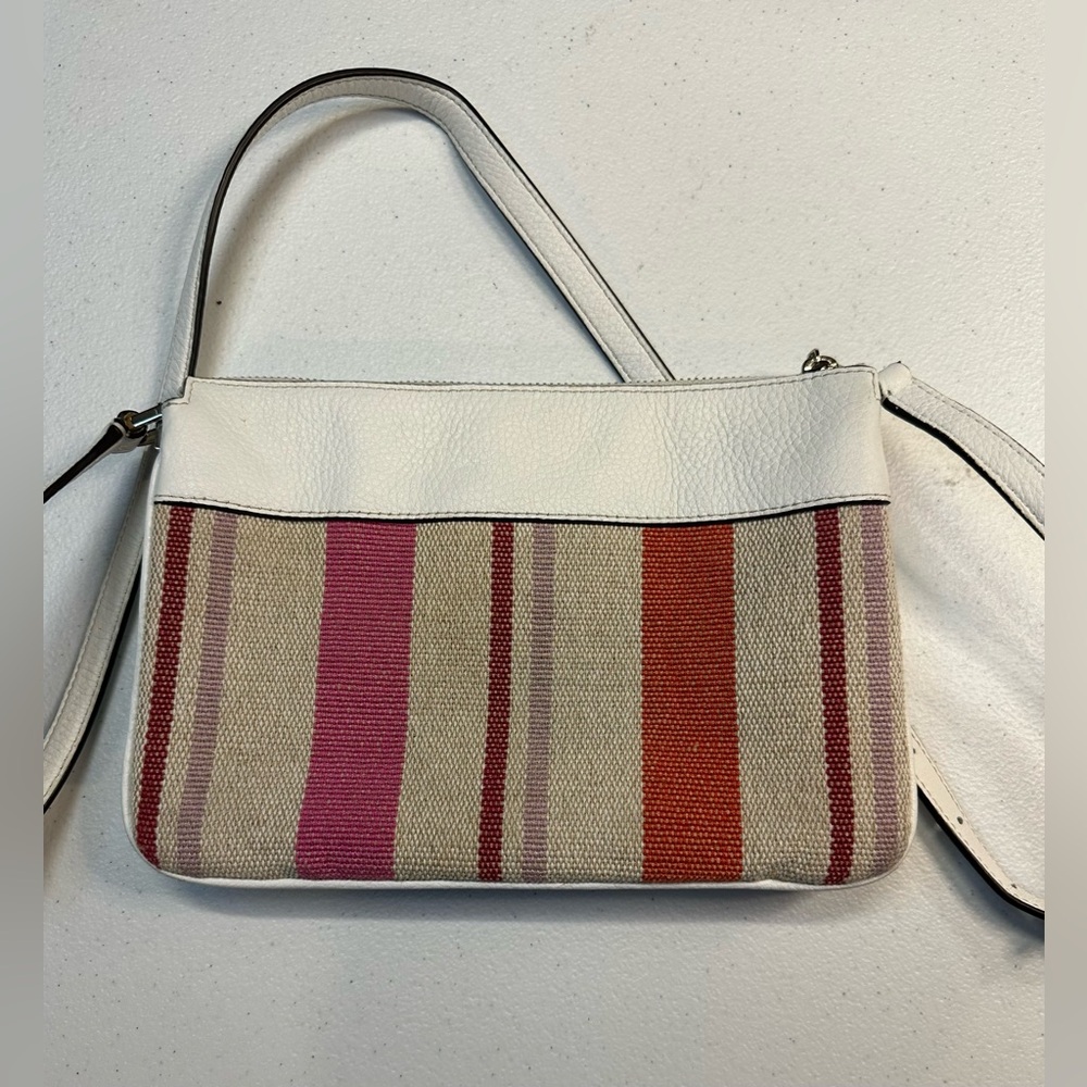 KATE SPADE LEILA STRIPED CANVAS TRIPLE GUSSET CROSSBODY BAG - Picture 4 of 11